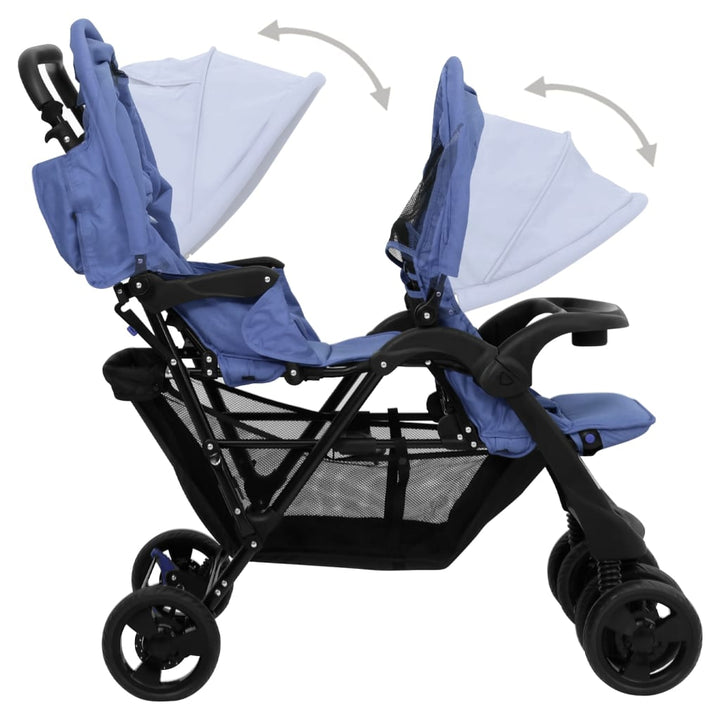 Tweelingkinderwagen tandem staal marineblauw