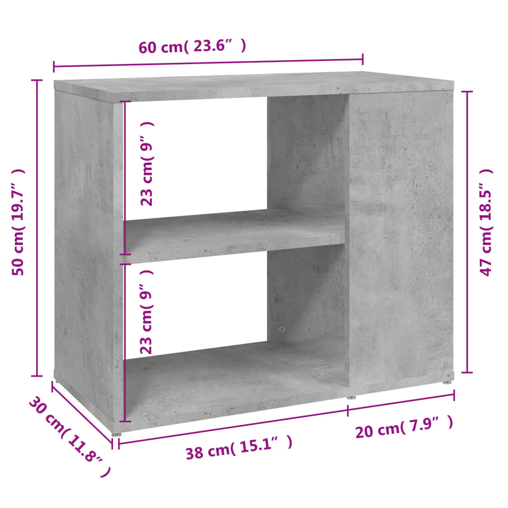 Bijzetkast 60x30x50 cm bewerkt hout betongrijs