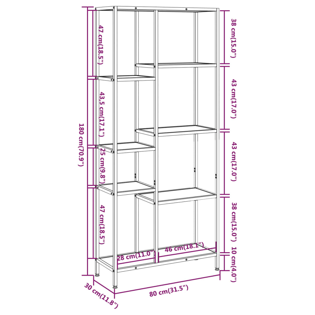 Boekenkast 80x30x180 cm staal en bewerkt hout