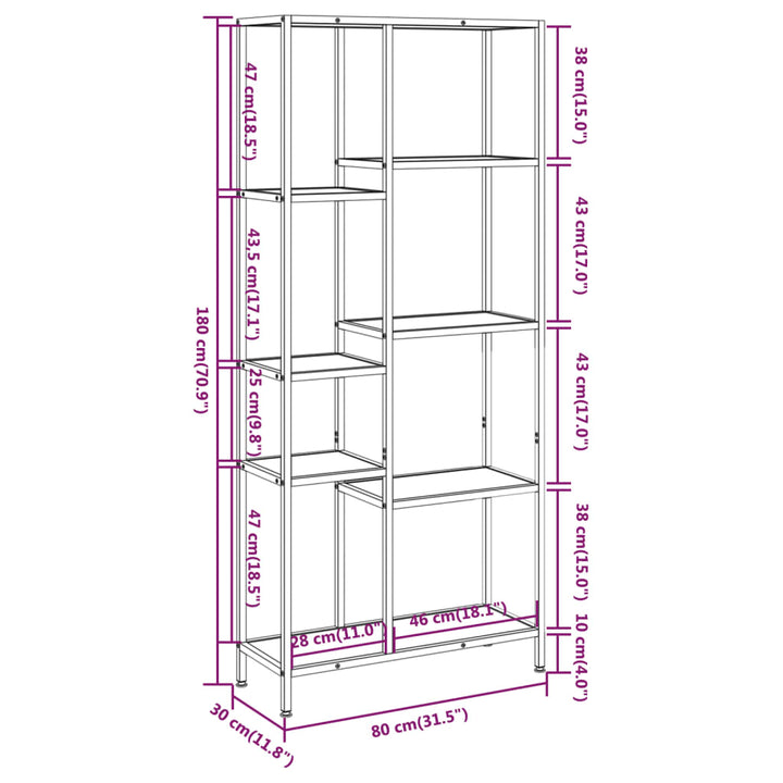 Boekenkast 80x30x180 cm staal en bewerkt hout