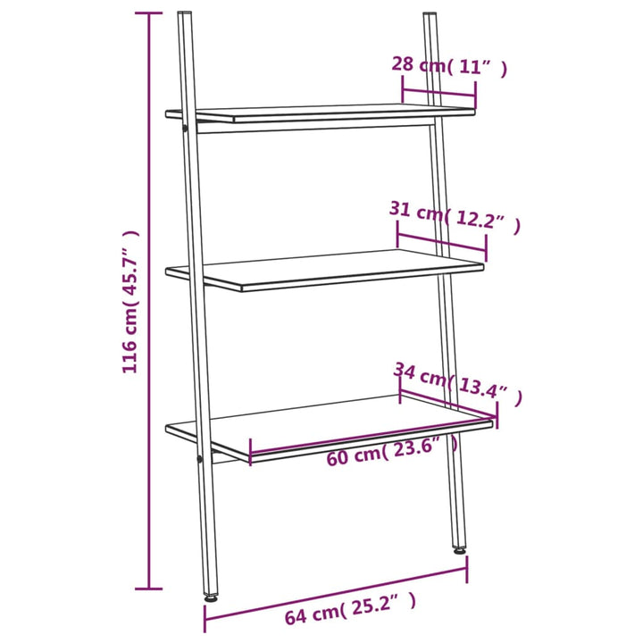 Ladderrek met 3 planken 64x34x116 cm zwart