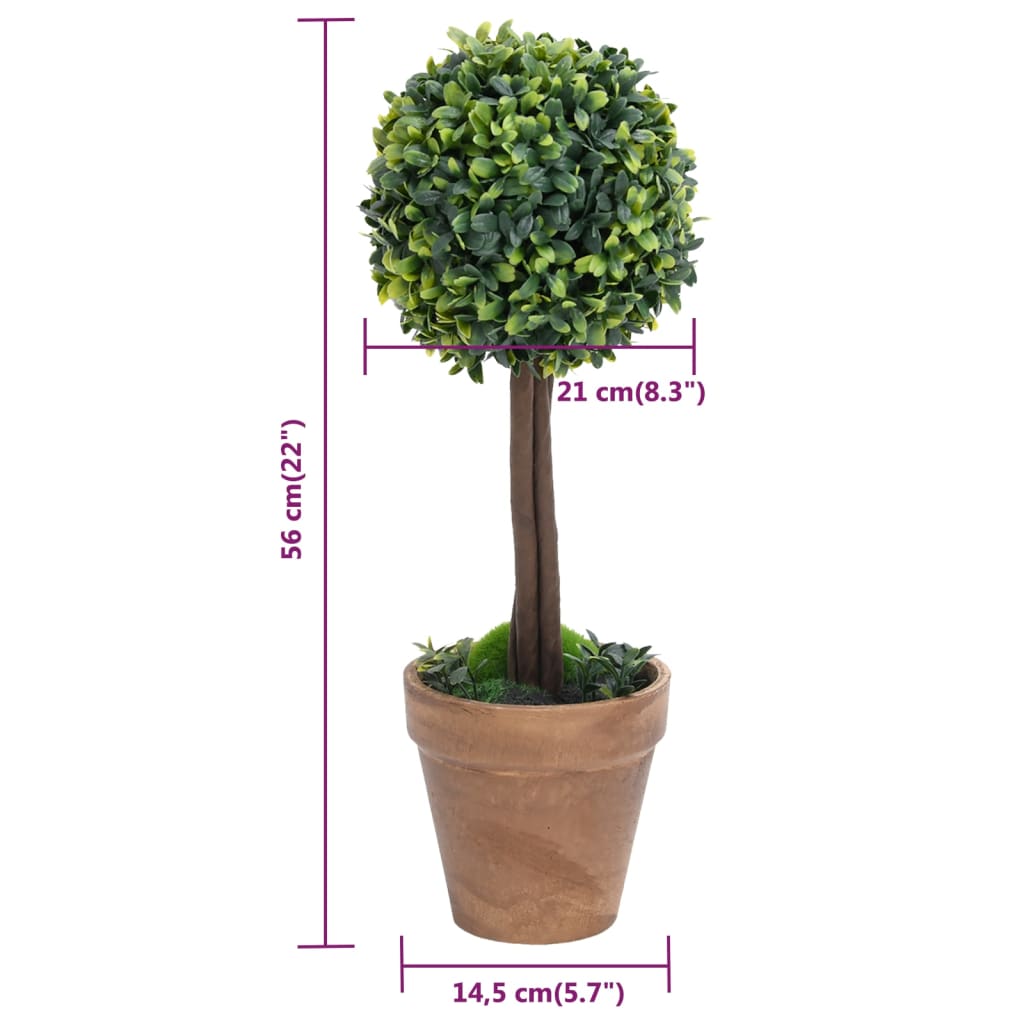 Kunstplanten met pot 2 st buxus bolvorming 56 cm groen