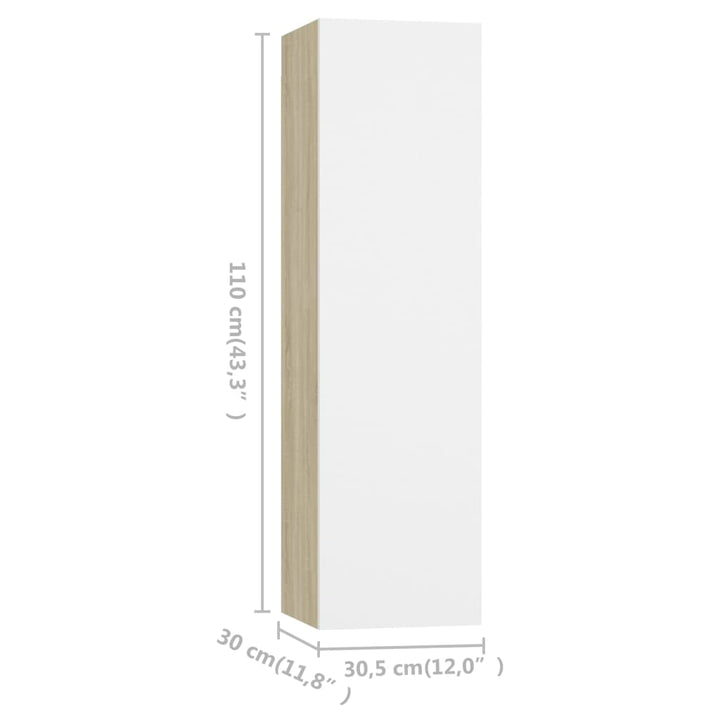 Tv-meubelen 4st 30,5x30x110cm bewerkt hout wit eikenkleur