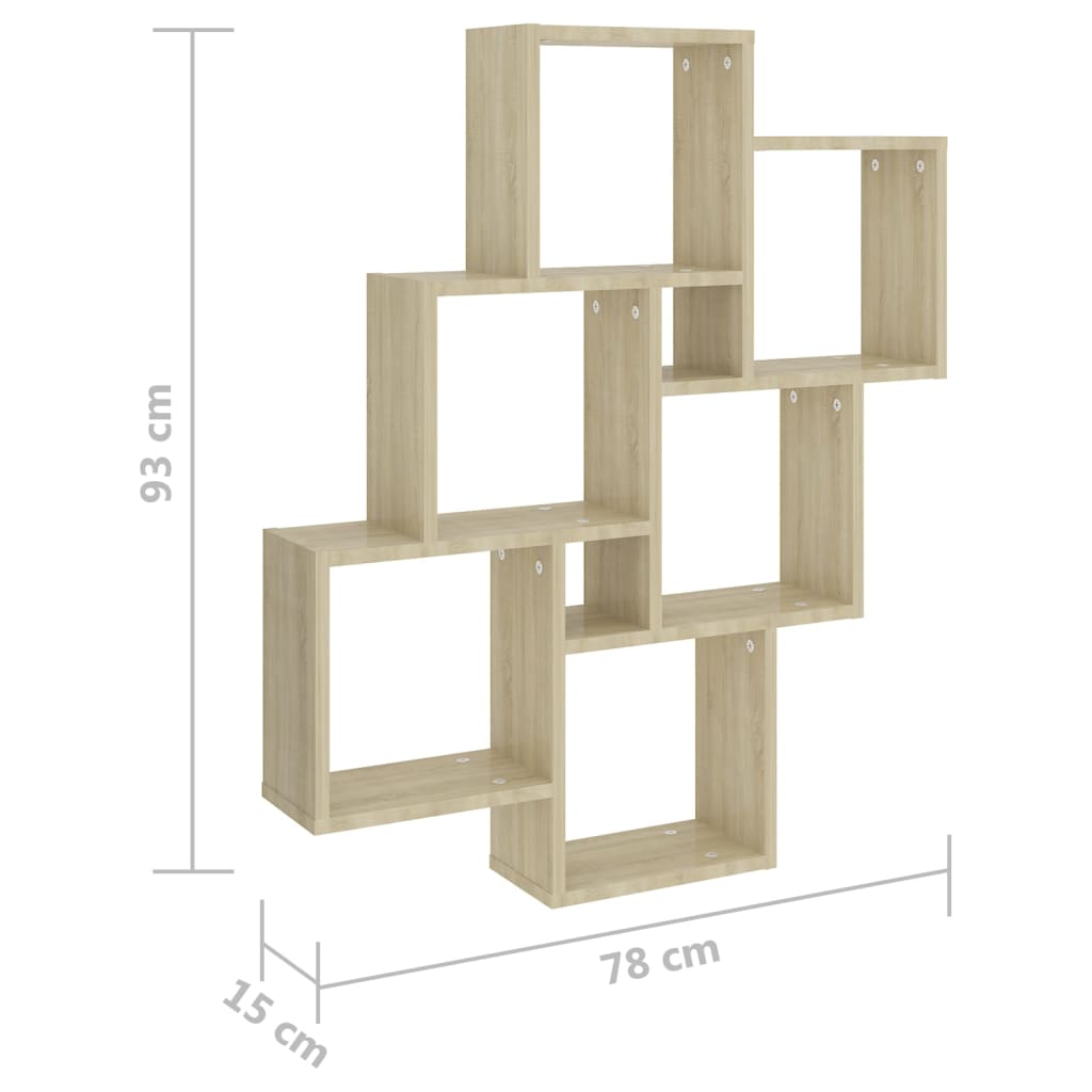 Wandschap kubus 78x15x93 cm bewerkt hout sonoma eiken