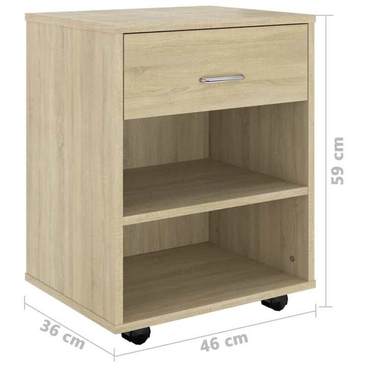 Kast verrijdbaar 46x36x59 cm bewerkt hout sonoma eikenkleurig