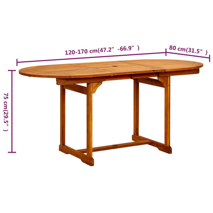 Tuintafel (120-170)x80x75 cm massief acaciahout