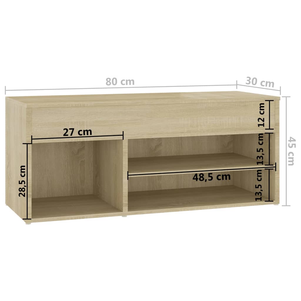 Schoenenbank 80x30x45 cm bewerkt hout sonoma eikenkleurig