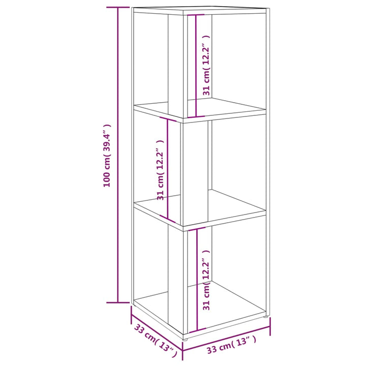 Hoekkast 33x33x100 cm bewerkt hout wit