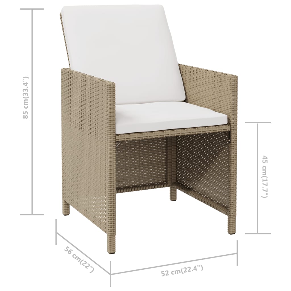 Tuinstoelen 4 st met kussens poly rattan beige