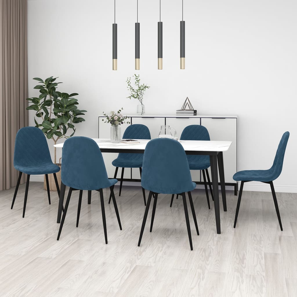 Eetkamerstoelen 6 st fluweel blauw