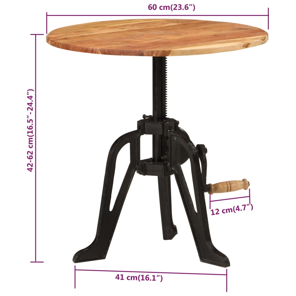 Bijzettafel 60x(42-62) cm massief acaciahout en gietijzer