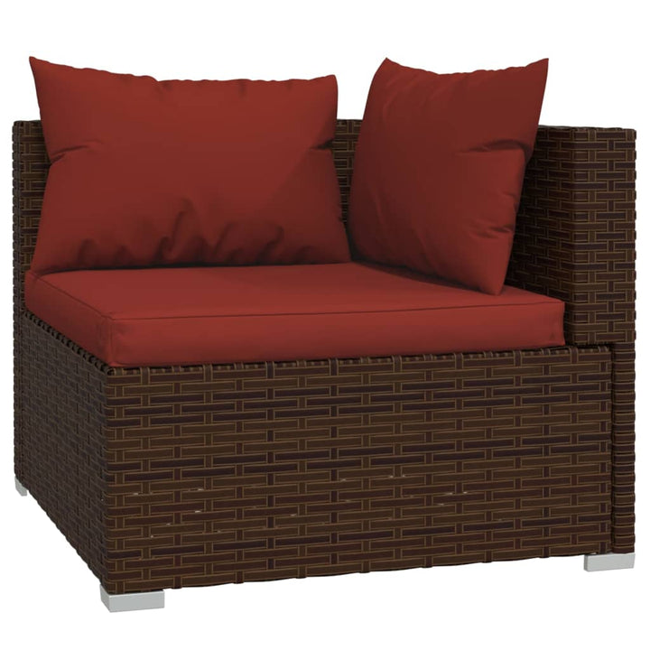 Bank 2-zits met kussens poly rattan bruin