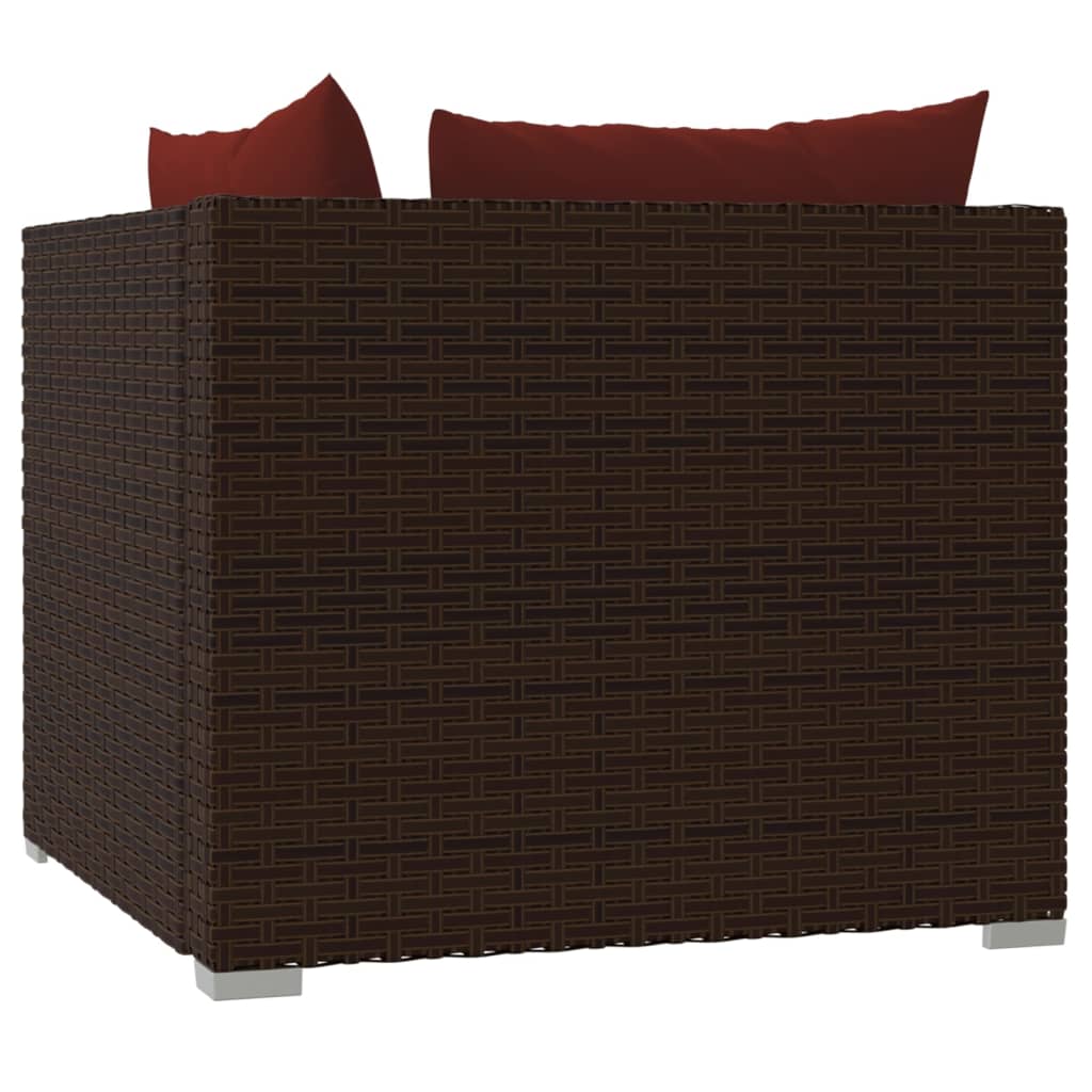 Bank 2-zits met kussens poly rattan bruin