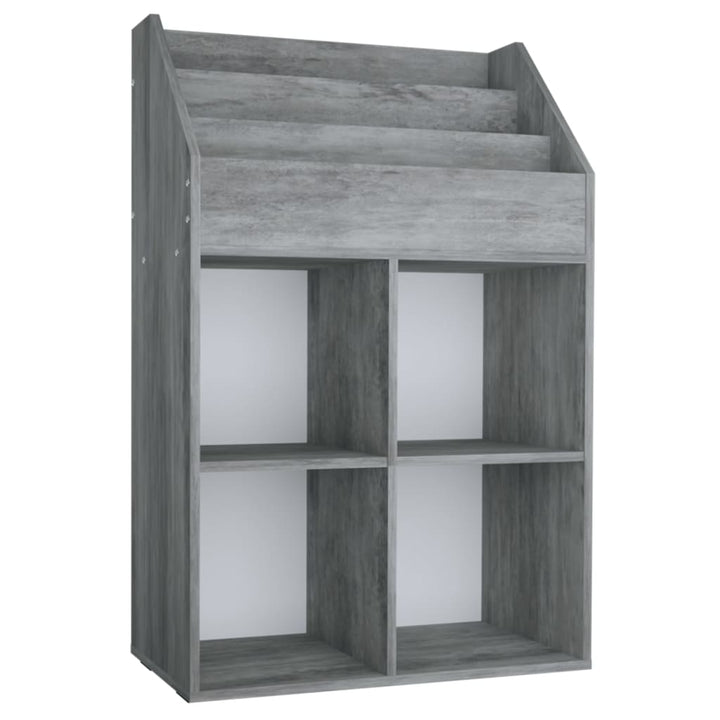 Kindertijdschriftenrek 71x30x114 cm bewerkt hout betongrijs