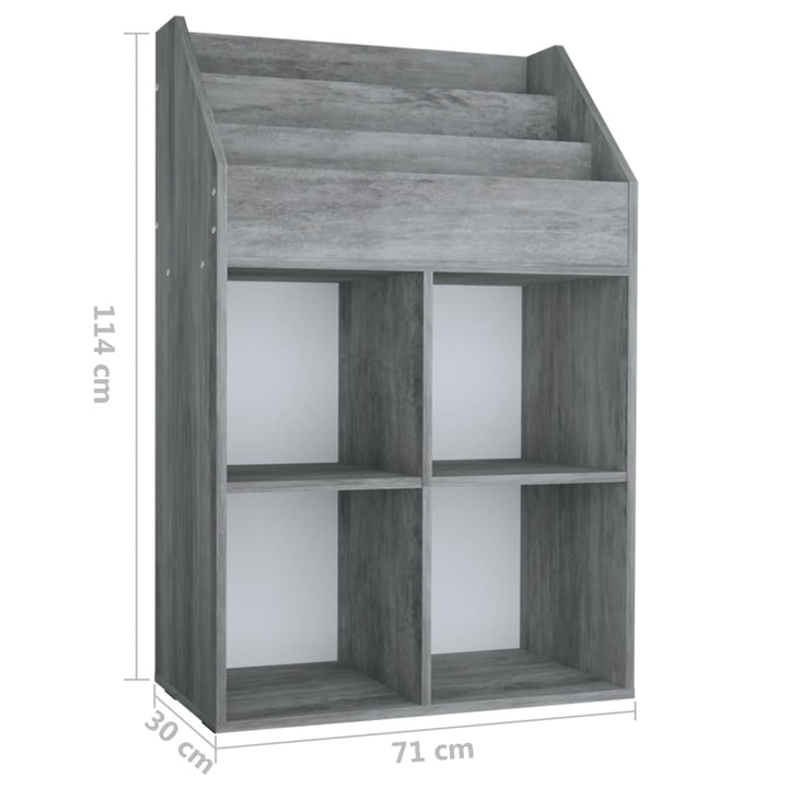 Kindertijdschriftenrek 71x30x114 cm bewerkt hout betongrijs