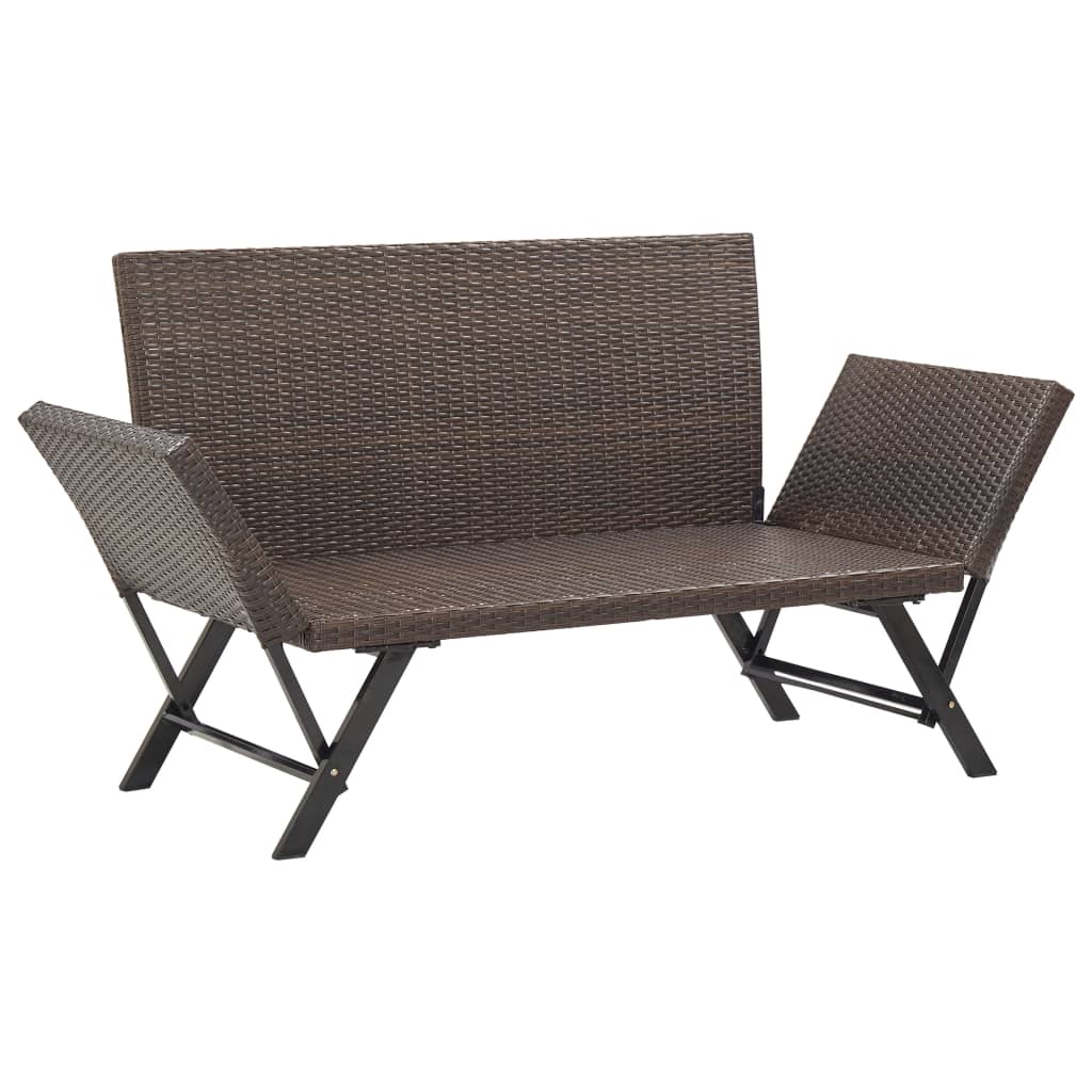 Tuinbankje met kussens 176 cm poly rattan bruin