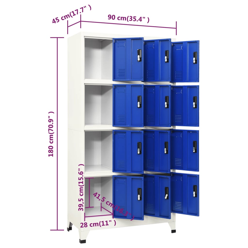 Lockerkast 90x45x180 cm staal grijs en blauw