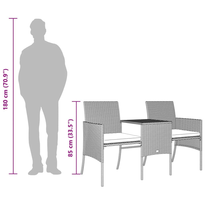 Tuinbank 2-zits met tafel en voetenbanken poly rattan bruin