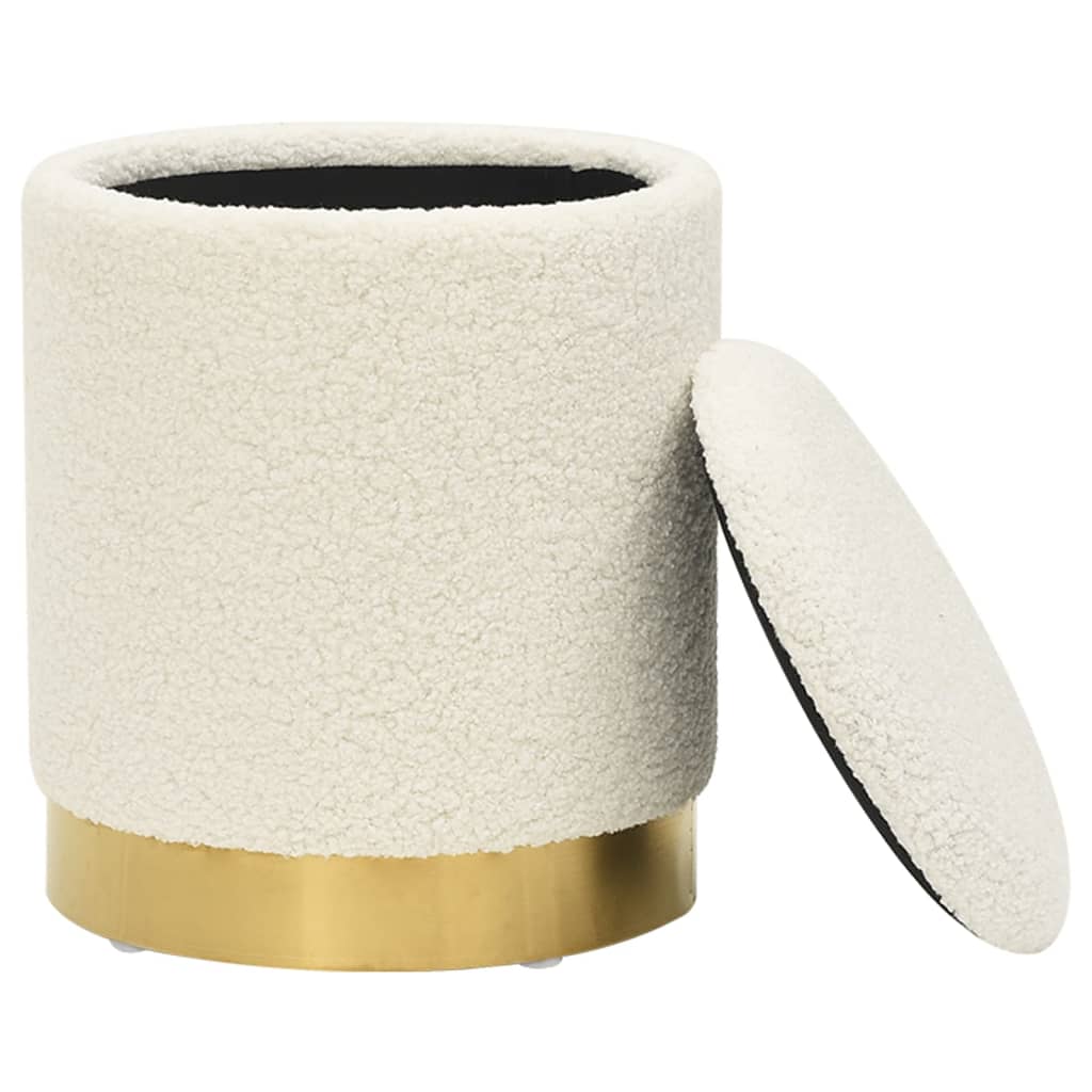 Hocker met opbergruimte rond fleece wit