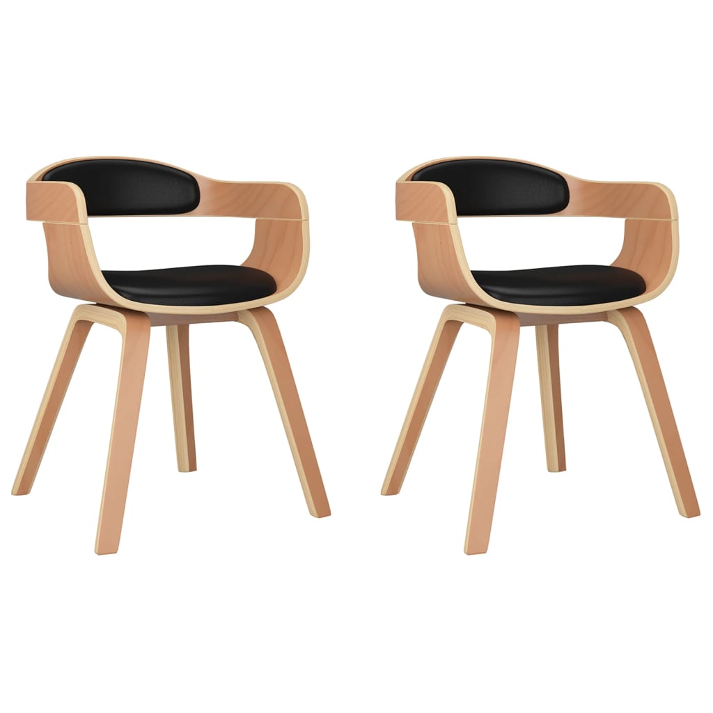 Eetkamerstoelen 2 st gebogen hout en kunstleer zwart