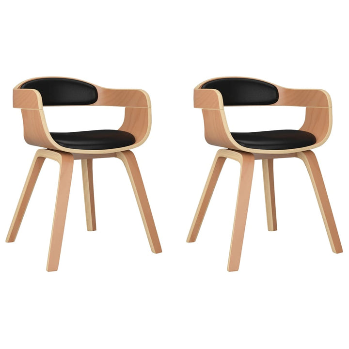 Eetkamerstoelen 2 st gebogen hout en kunstleer zwart