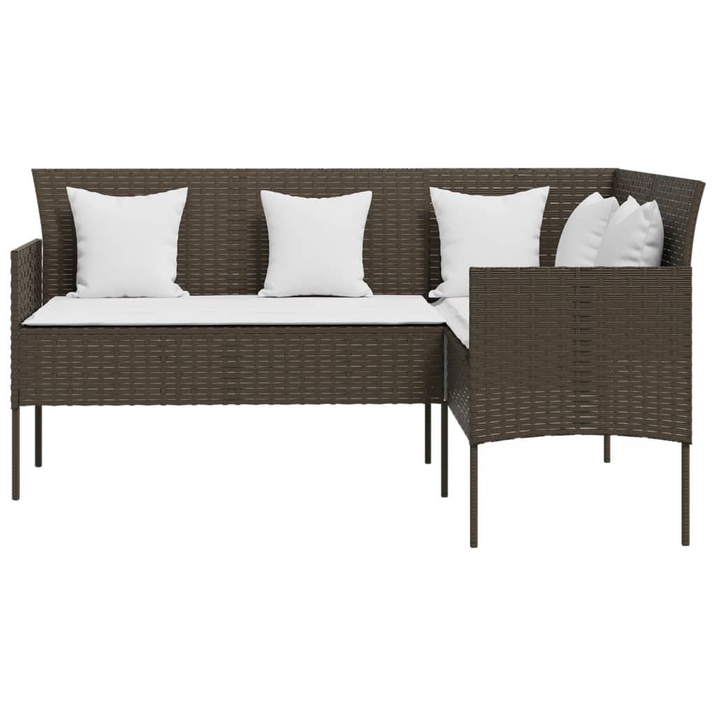 Loungebank met kussens L-vormig poly rattan bruin