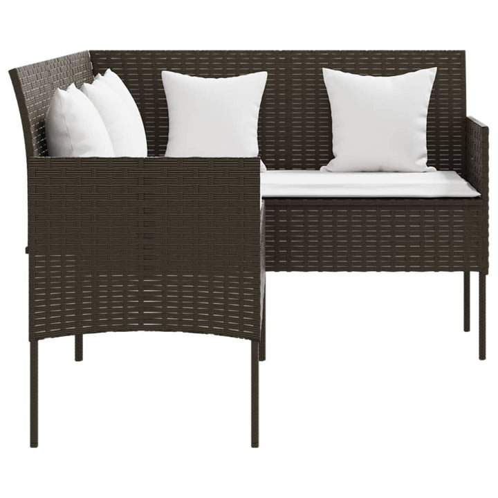 Loungebank met kussens L-vormig poly rattan bruin