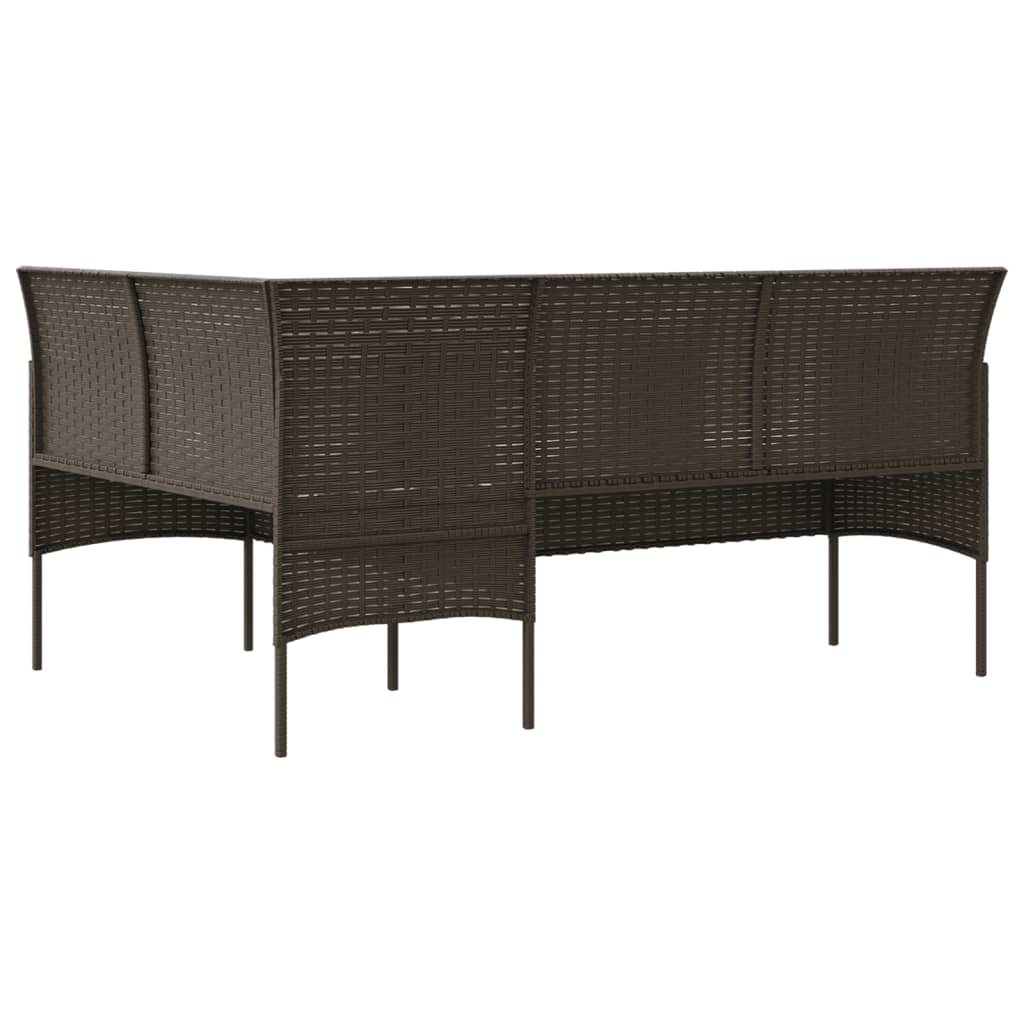 Loungebank met kussens L-vormig poly rattan bruin