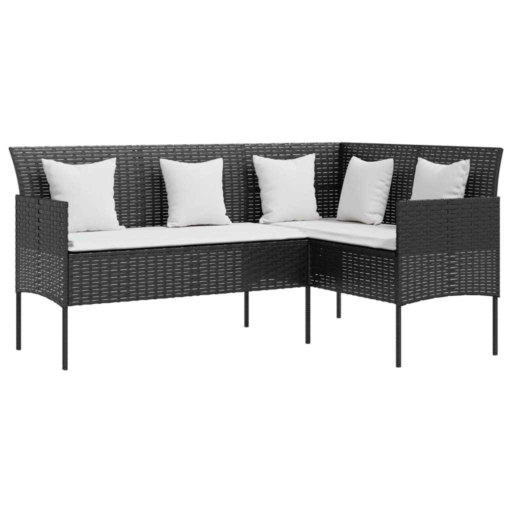 Loungebank met kussens L-vormig poly rattan zwart