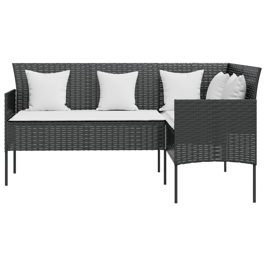 Loungebank met kussens L-vormig poly rattan zwart