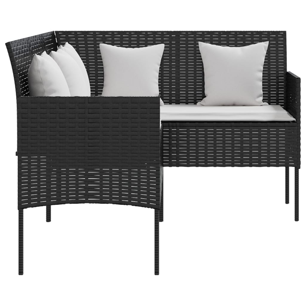 Loungebank met kussens L-vormig poly rattan zwart