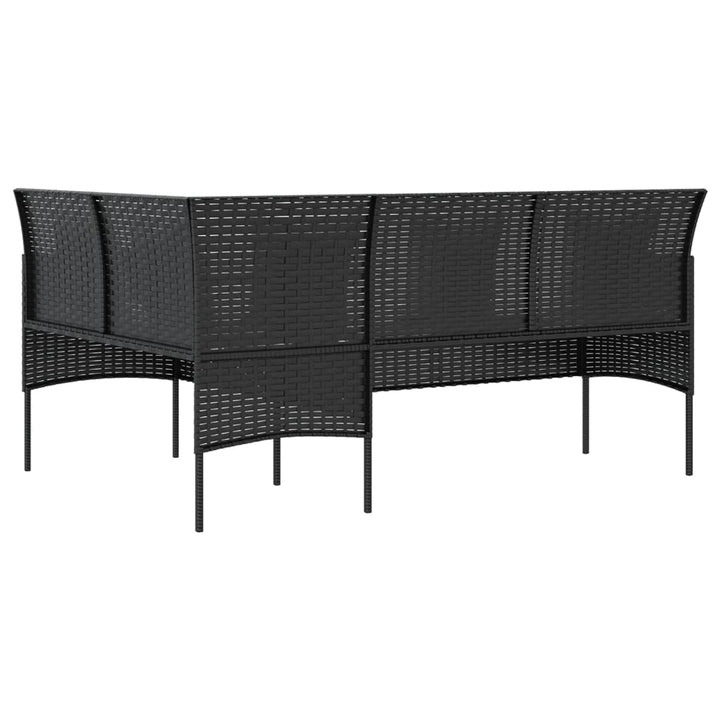 Loungebank met kussens L-vormig poly rattan zwart