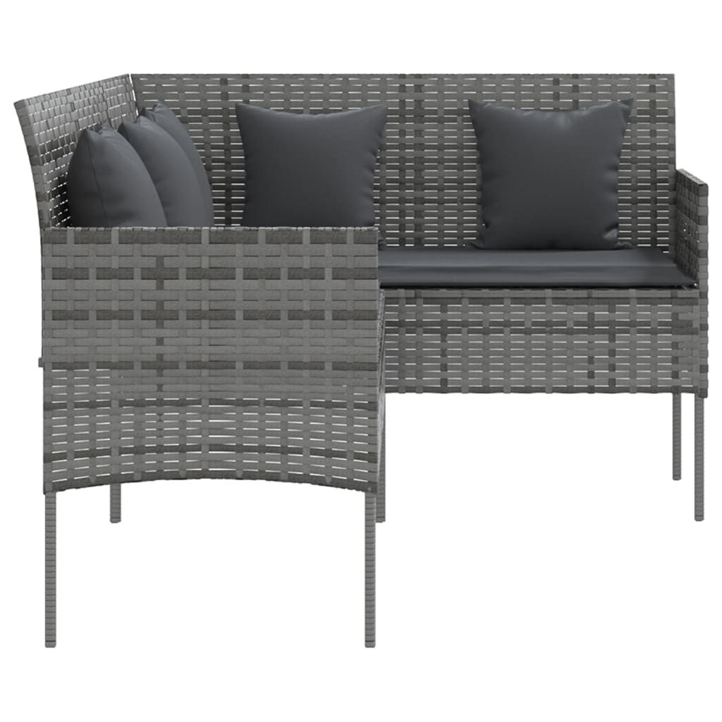 Loungebank met kussens L-vormig poly rattan grijs