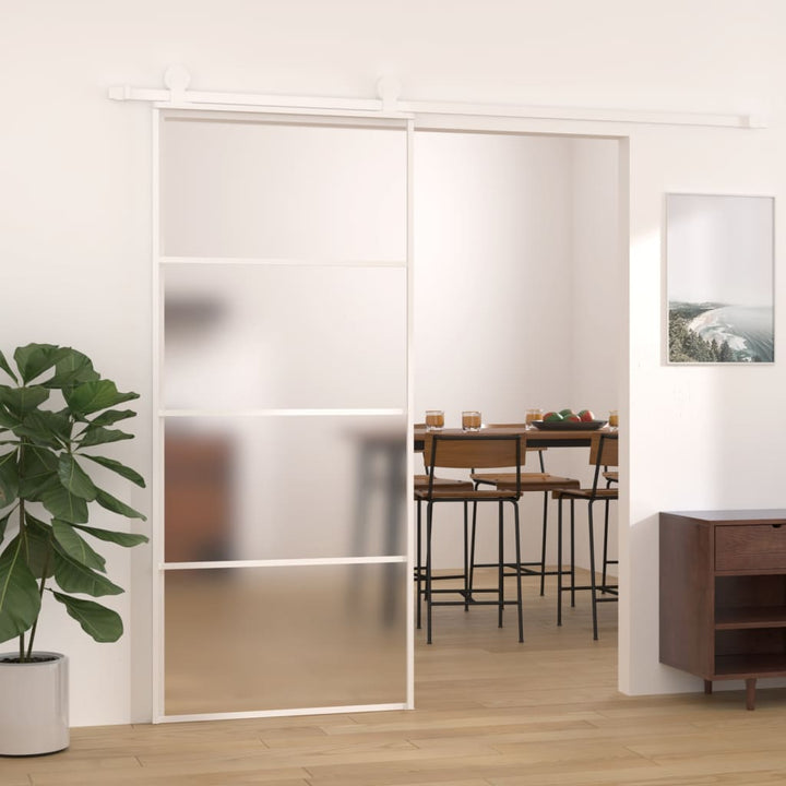 Schuifdeur 90x205 cm mat ESG-glas en aluminium wit