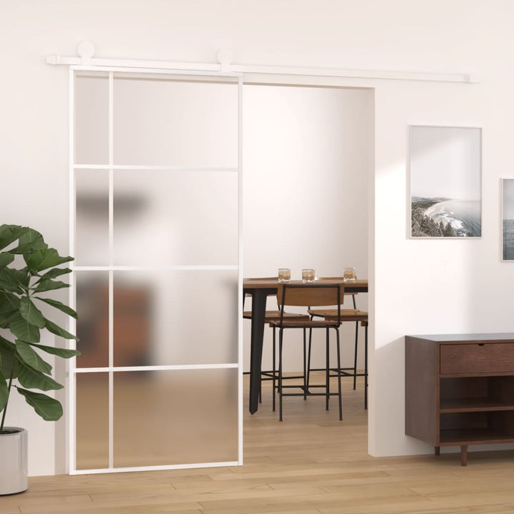 Schuifdeur 90x205 cm mat ESG-glas en aluminium wit