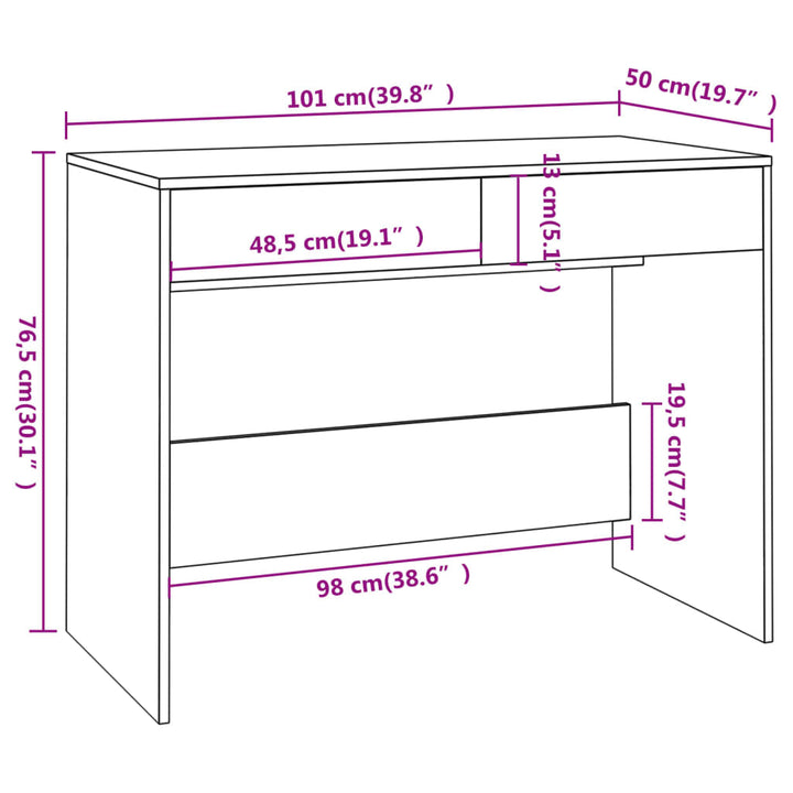 Bureau 101x50x76,5 cm bewerkt hout wit