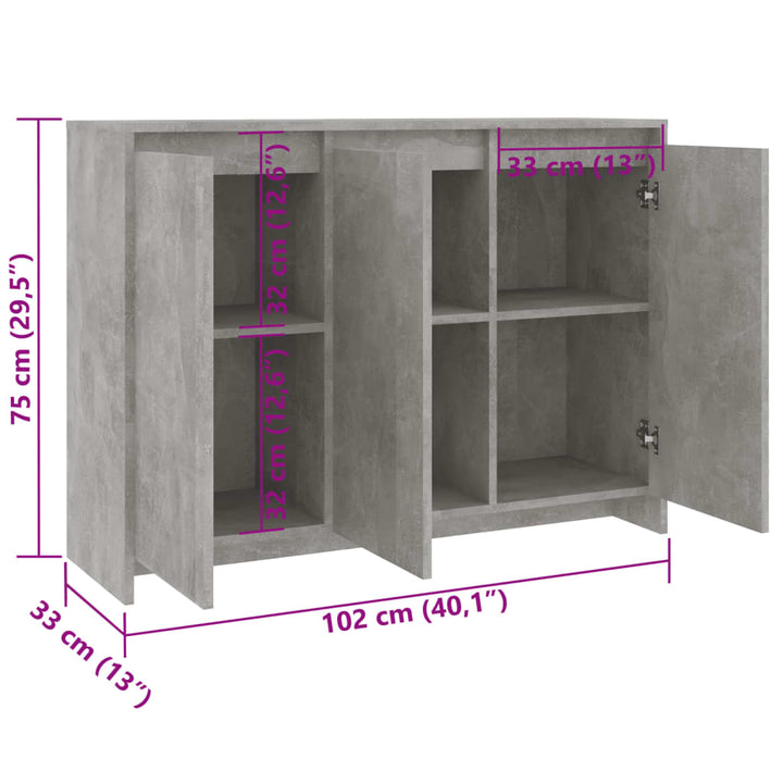 Dressoir 102x33x75 cm bewerkt hout betongrijs