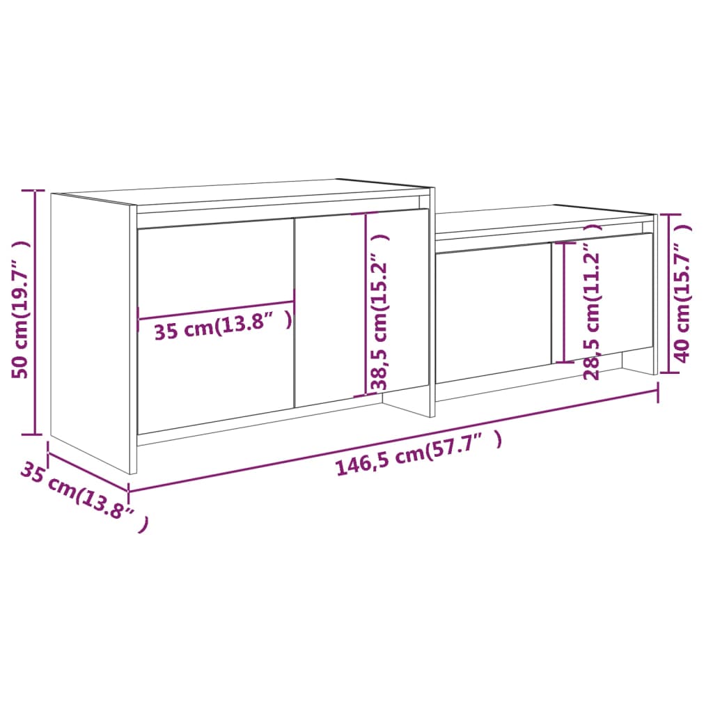 Tv-meubel 146,5x35x50 cm bewerkt hout hoogglans wit