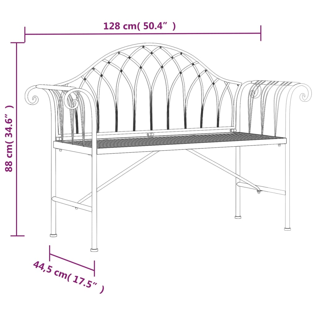 Tuinbank 2-zits 128 cm staal zwart