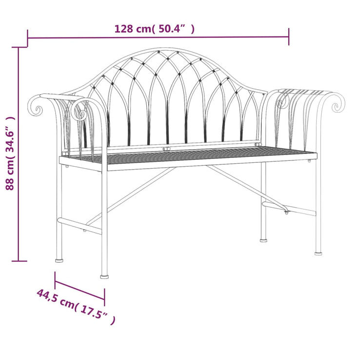 Tuinbank 2-zits 128 cm staal zwart