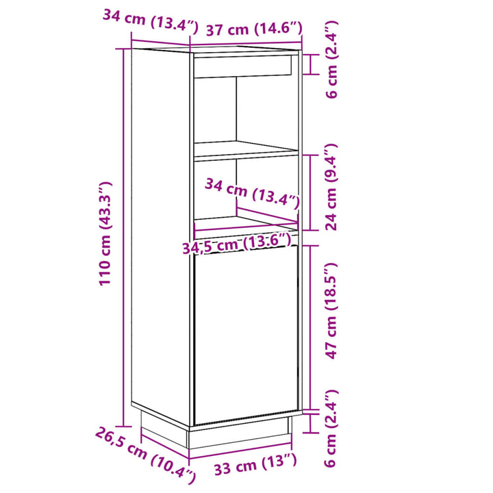 Hoge kast 37x34x110 cm massief groenenhout grijs