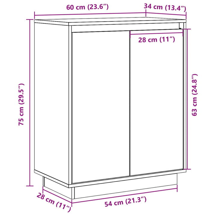 Dressoir 60x34x75 cm massief grenenhout