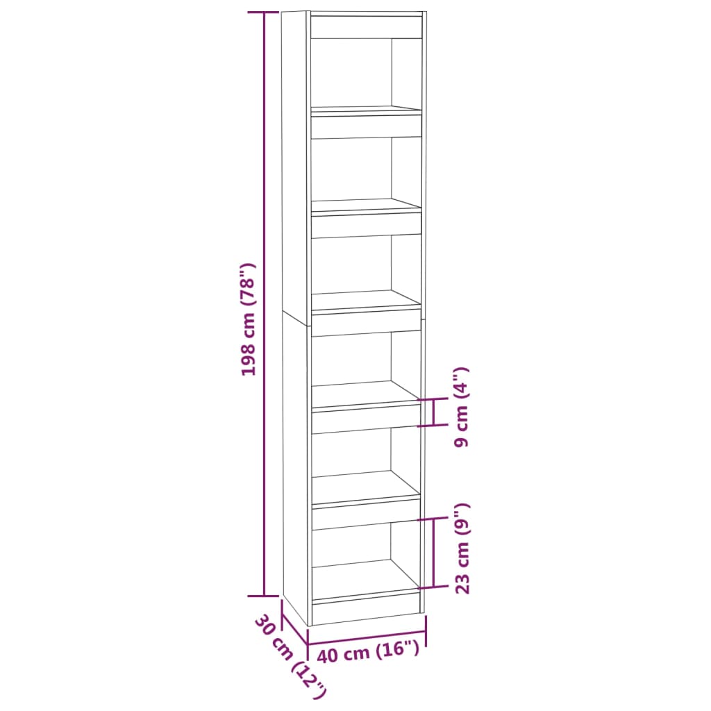 Boekenkast/kamerscherm 40x30x198 cm bruin eikenkleur