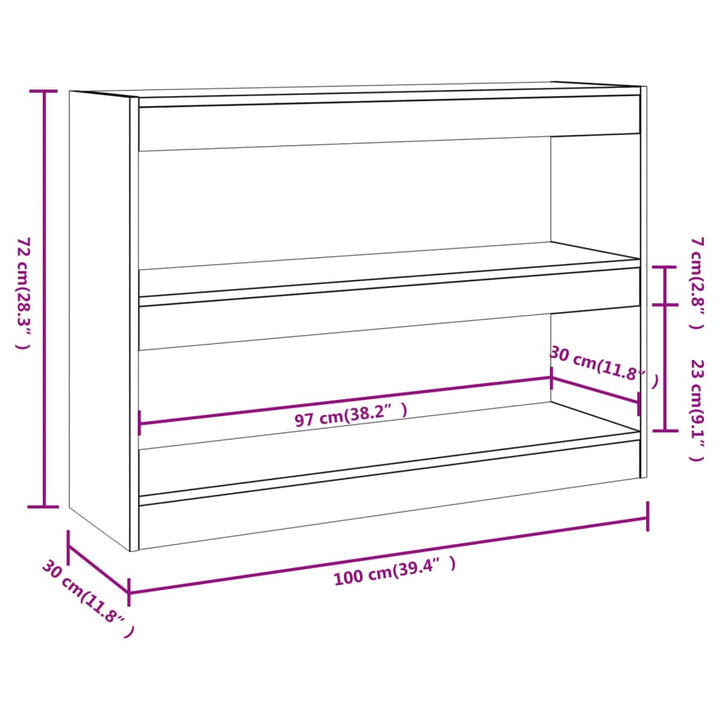 Boekenkast/kamerscherm 100x30x72 cm grijs sonoma eikenkleurig