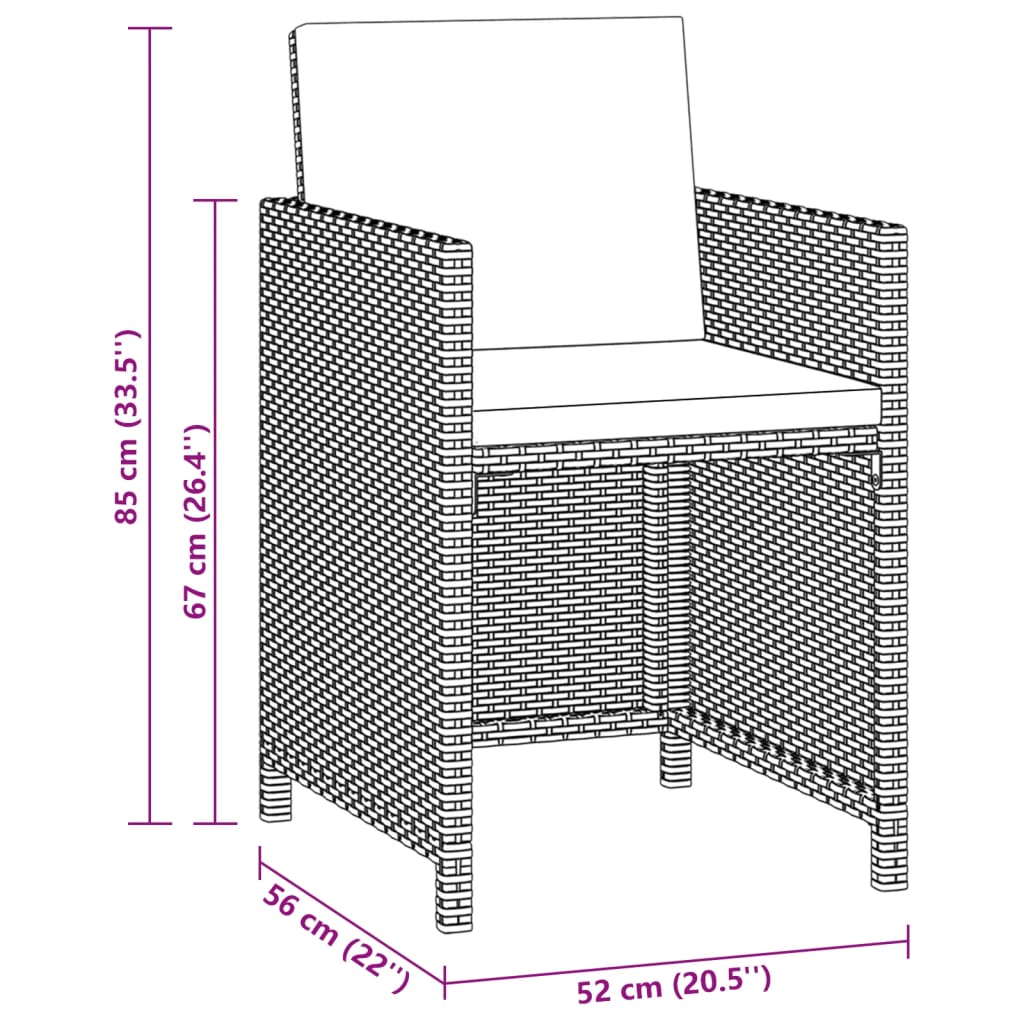 3-delige Tuinset met kussens poly rattan grijs