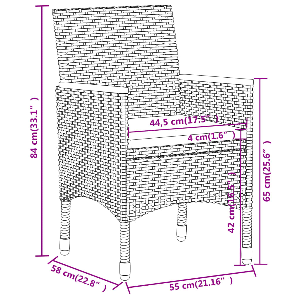 5-delige Bistroset poly rattan en gehard glas zwart