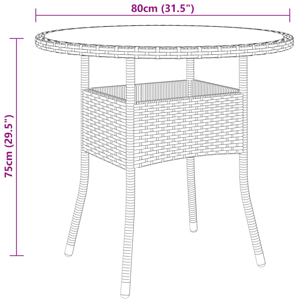 5-delige Bistroset poly rattan en gehard glas zwart