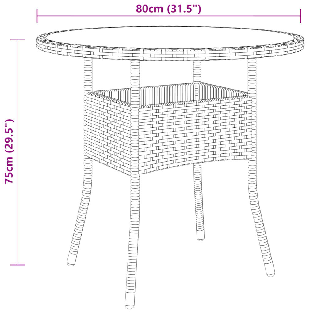 5-delige Bistroset poly rattan en gehard glas bruin