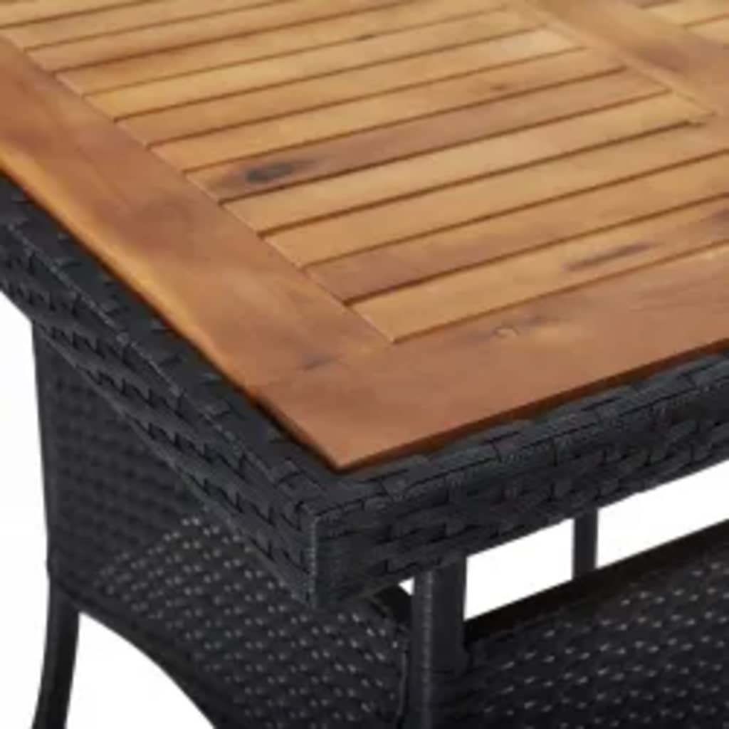 5-delige Tuinset poly rattan en massief hout zwart