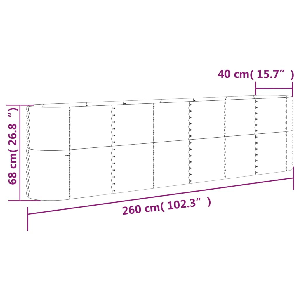 Plantenbak 260x40x68 cm gepoedercoat staal grijs